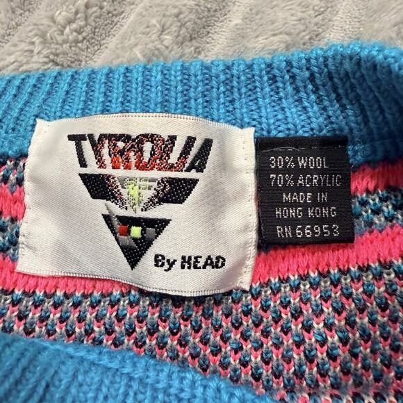 Vtg Tyrolia By Head Mens M VTG Handknit Wool Sweater Pants Set Teal & Pink 80s - Picture 4 of 15